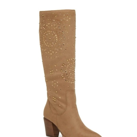 Tan  Suede Embellished Knee-High Boots - Picture 16 of 16